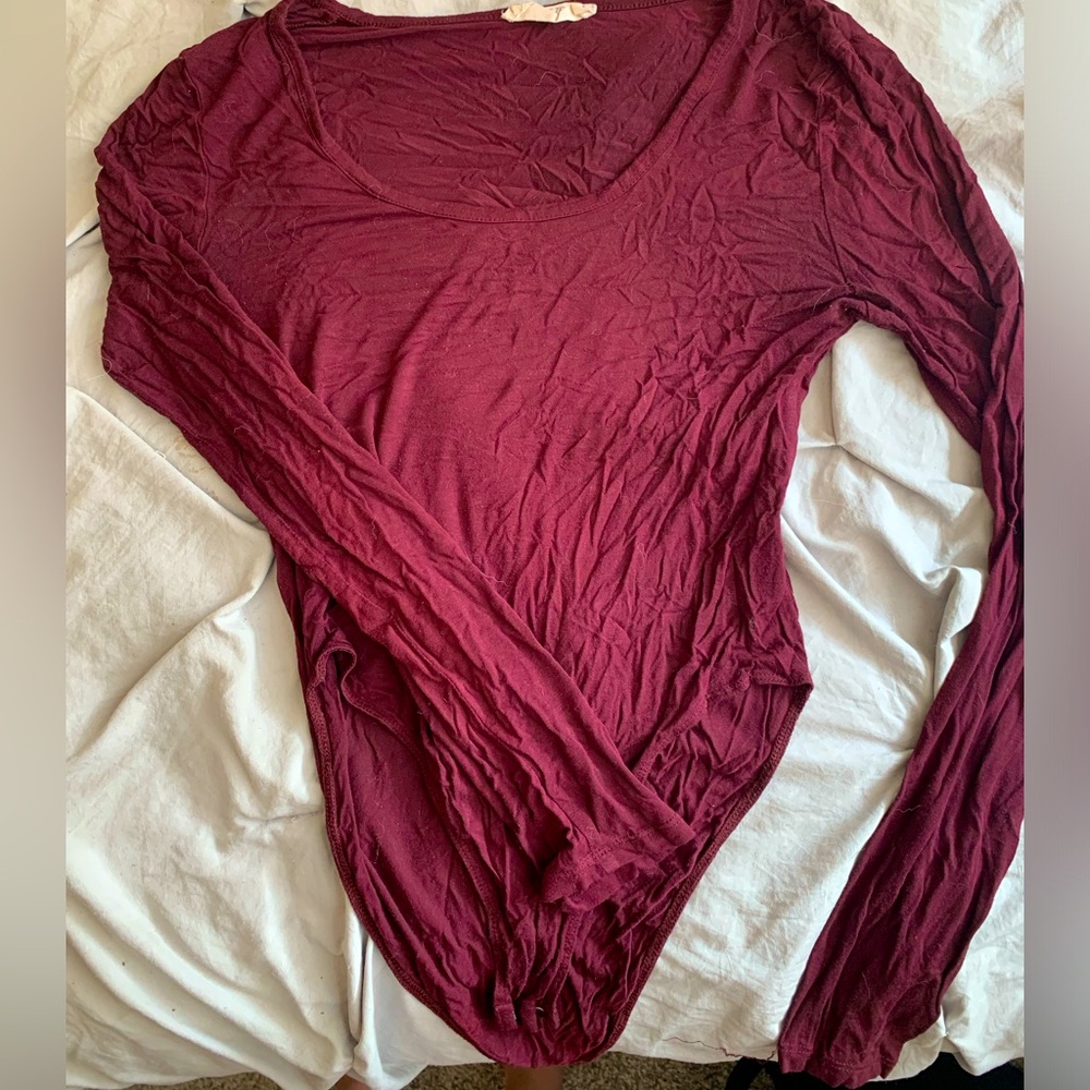 Double Zero Dark Red Maroon Body Con Body Suit Long Sleeve